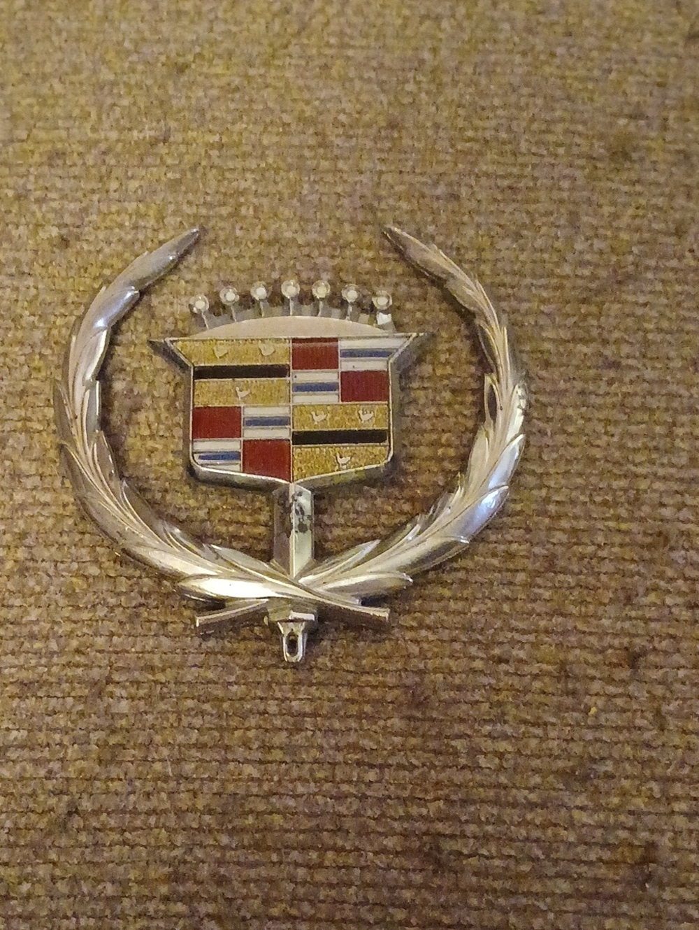 Cadillac Chrome Emblem Badge - Silver with Red/Blue/Gold Accents